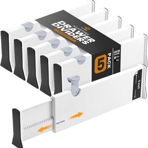 Adjustable White Drawer Dividers 5-Pack